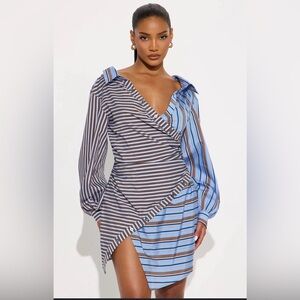 ⭐️⭐️ Striped Blue and Brown mini  Dress NWT